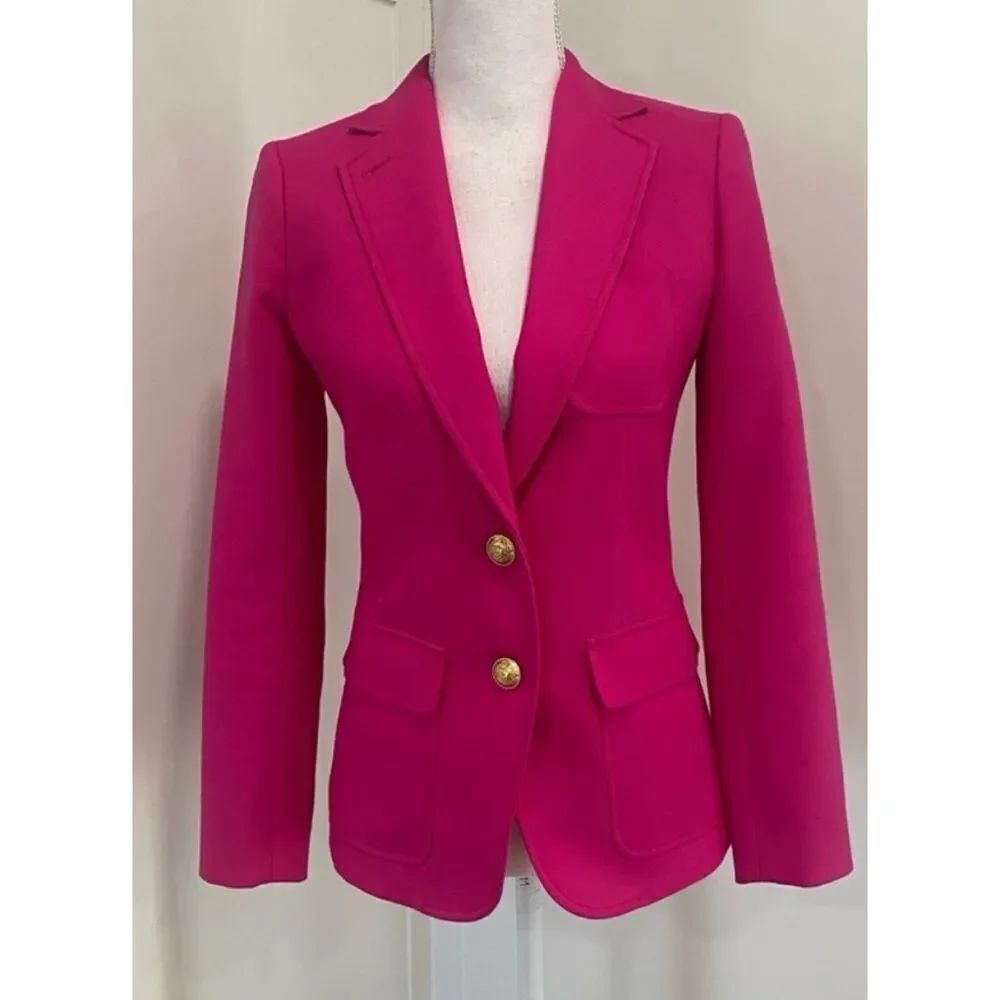 J.CREW Rhodes Wool Fuscia Pink Blazer Size 00 ~ New No Tags - Picture 6 of 9